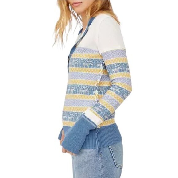 Free People Exposed Seam Thermal To The Woods  Henley Top in Light Combo - Picture 4 of 10